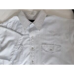 Vintage Wrangler Western Pearl Snap Shirt Mens XL Blue Striped Short Sleeve